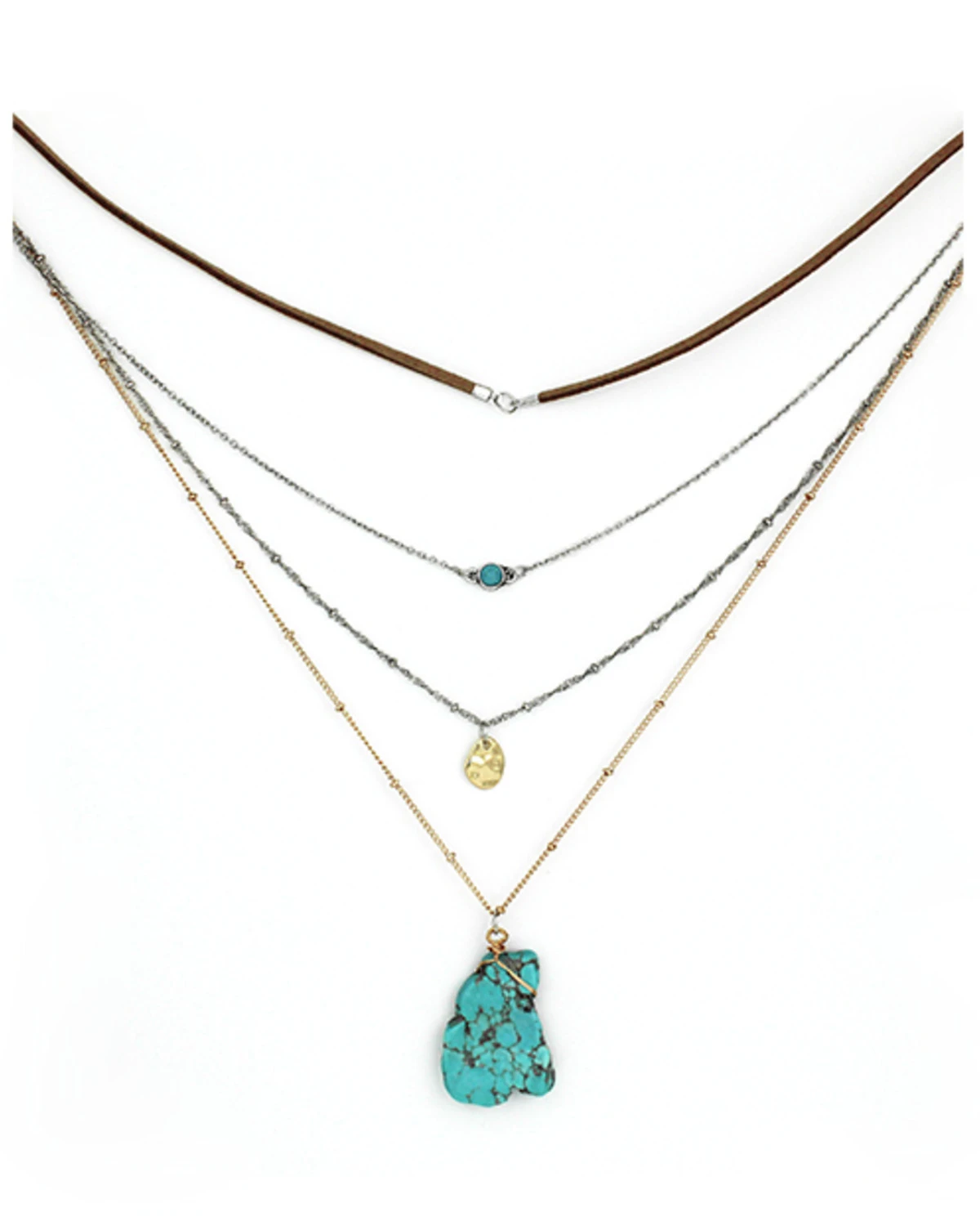 Prime Time Jewelry Women's 4-Piece Silver & Gold Turquoise Layered Necklace Set 1 Prime Time Jewelry Women's 4-Piece Silver & Gold Turquoise Layered Necklace Set
