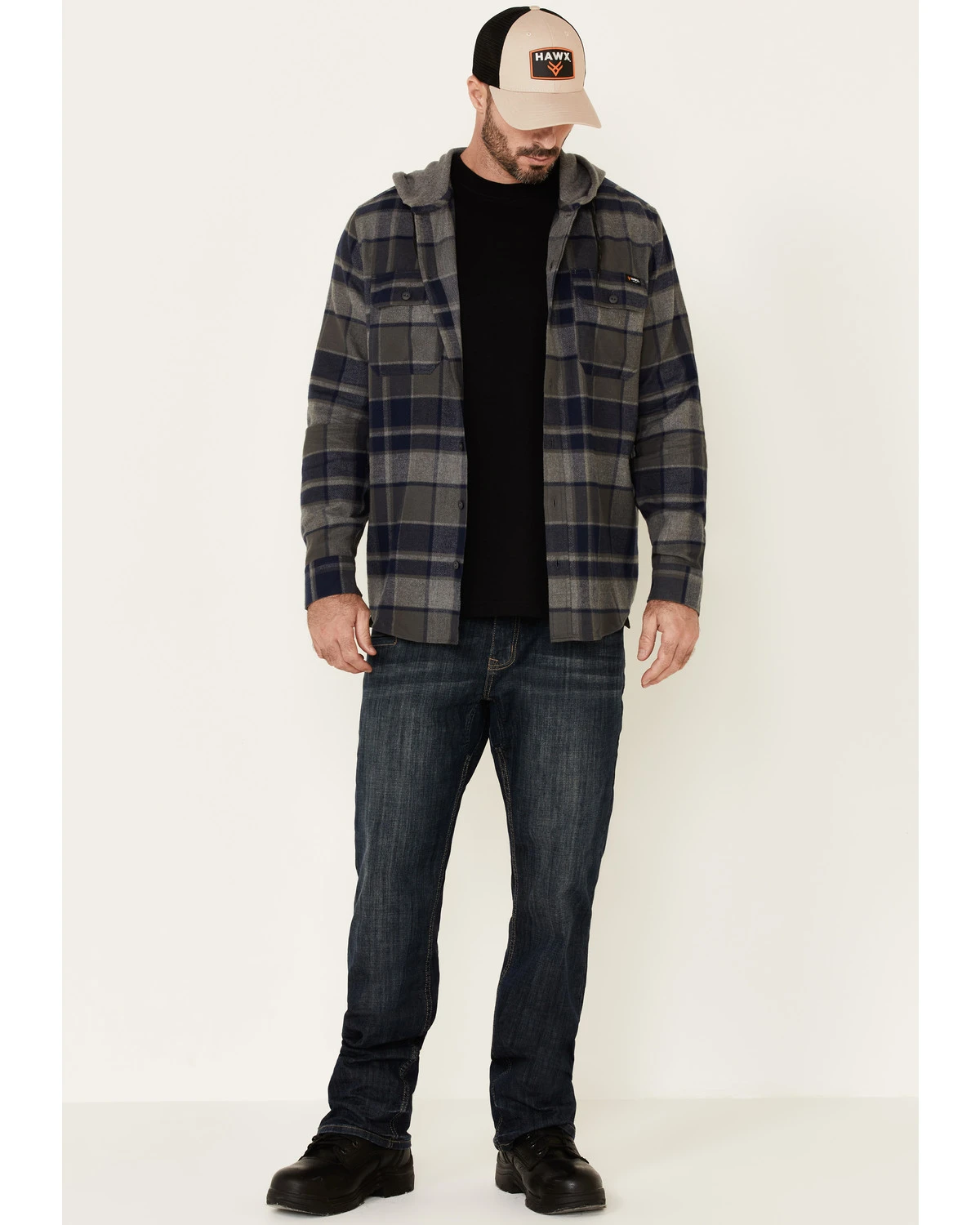Hawx Men's Dark Gray Townsend Plaid Hooded Long Sleeve Flannel Work Shirt 1 Hawx Men's Dark Gray Townsend Plaid Hooded Long Sleeve Flannel Work Shirt