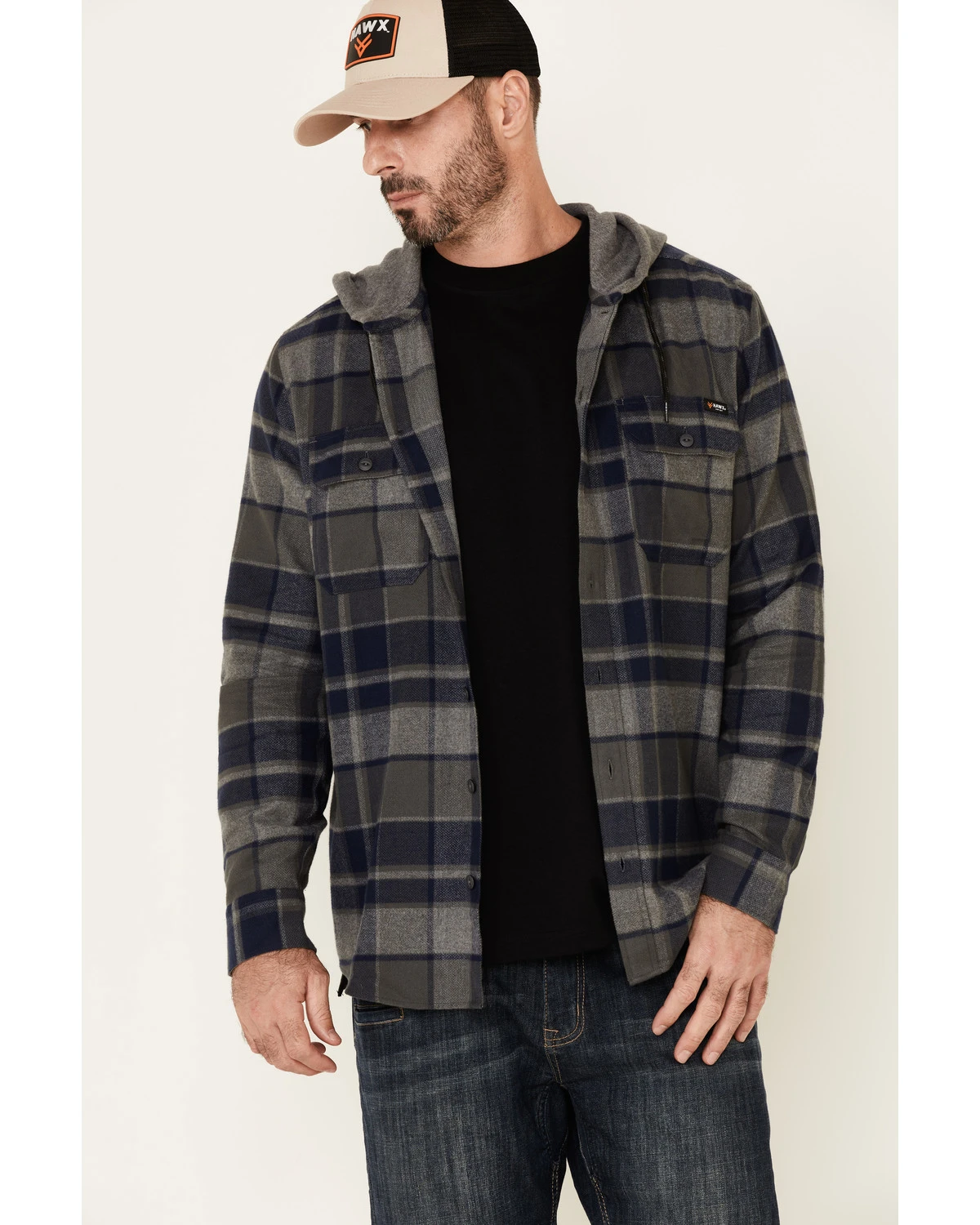 Hawx Men's Dark Gray Townsend Plaid Hooded Long Sleeve Flannel Work Shirt 2 Hawx Men's Dark Gray Townsend Plaid Hooded Long Sleeve Flannel Work Shirt - Image 2