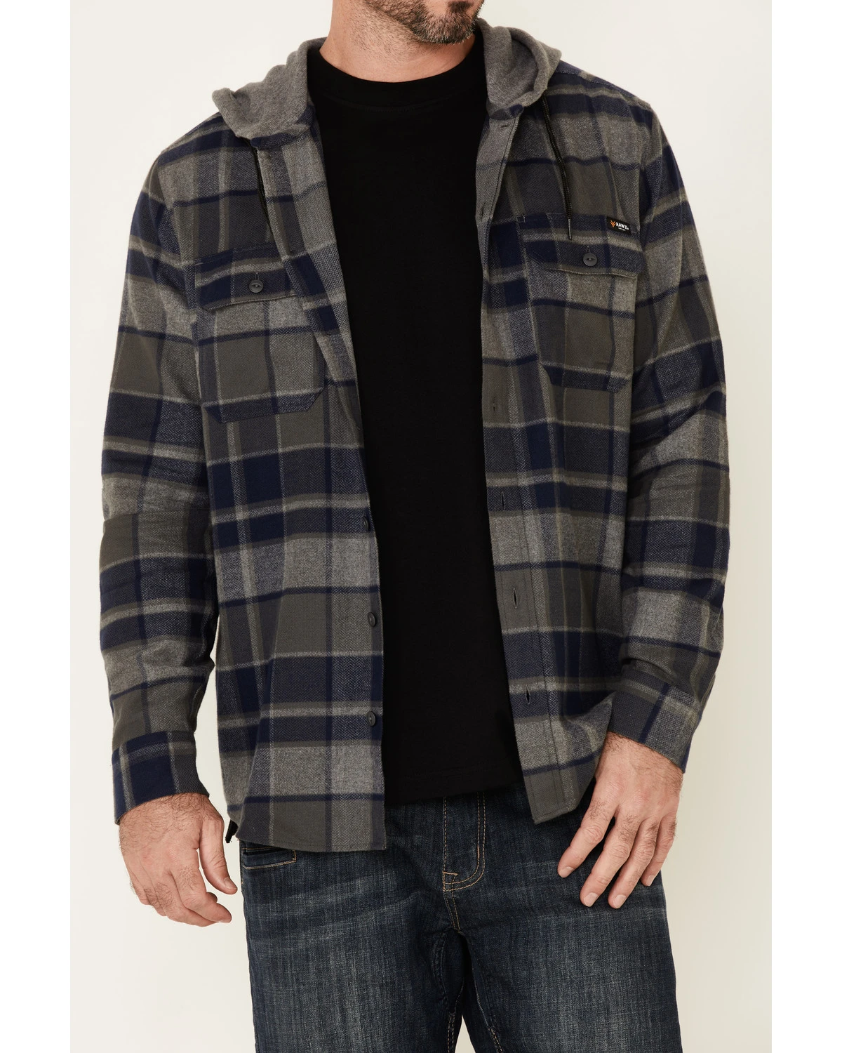 Hawx Men's Dark Gray Townsend Plaid Hooded Long Sleeve Flannel Work Shirt 3 Hawx Men's Dark Gray Townsend Plaid Hooded Long Sleeve Flannel Work Shirt - Image 3