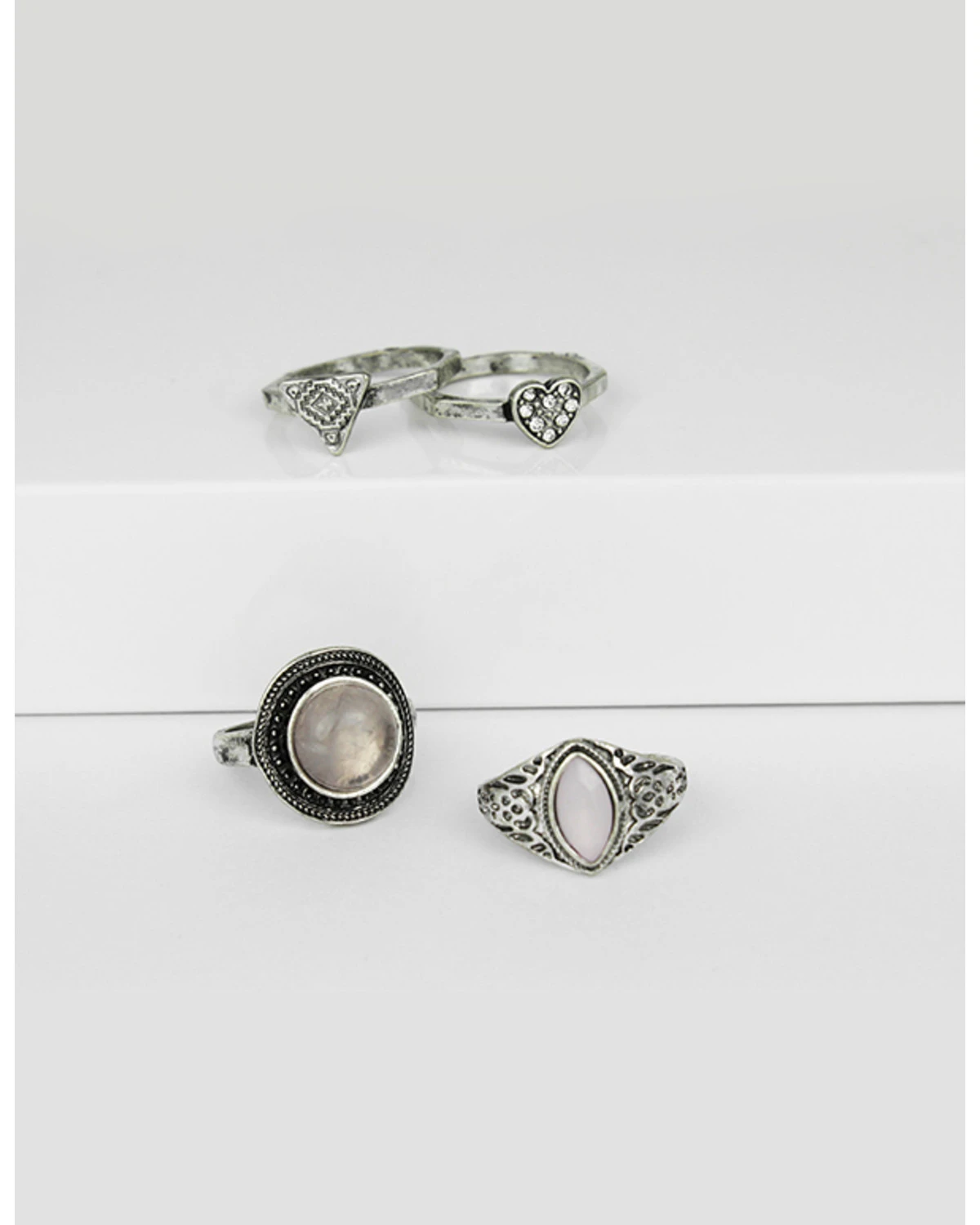 Prime Time Jewelry Women's 4-piece Silver & Pink Stone Ring Set 1 Prime Time Jewelry Women's 4-piece Silver & Pink Stone Ring Set