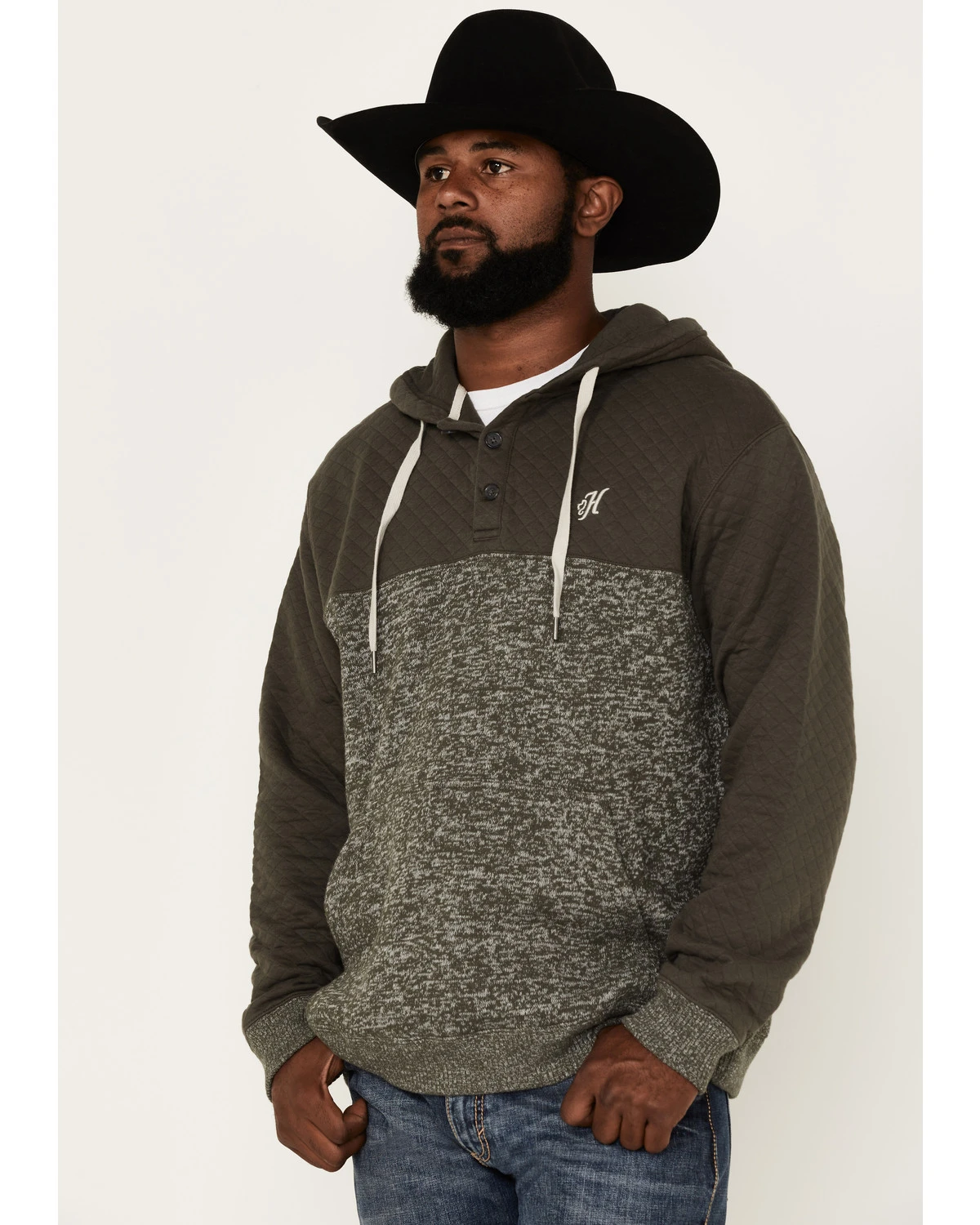 Hooey Men's Jimmy Quilted 1/4 Button Hooded Pullover 1 Hooey Men's Jimmy Quilted 1/4 Button Hooded Pullover