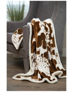 Carstens Home Faux Hair On Cowhide Plush Sherpa Throw Blanket