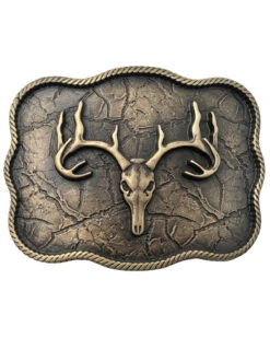 Andwest Men's Antique Brass Scalloped Elk Skull Buckle