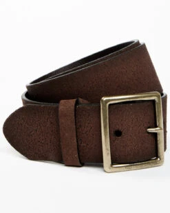 Brothers & Sons Men's Brown Brass Buckle & Roughout Leather Belt