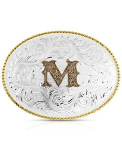 Montana Silversmiths Classic Western Oval Two-Tone Initial Belt Buckle - M